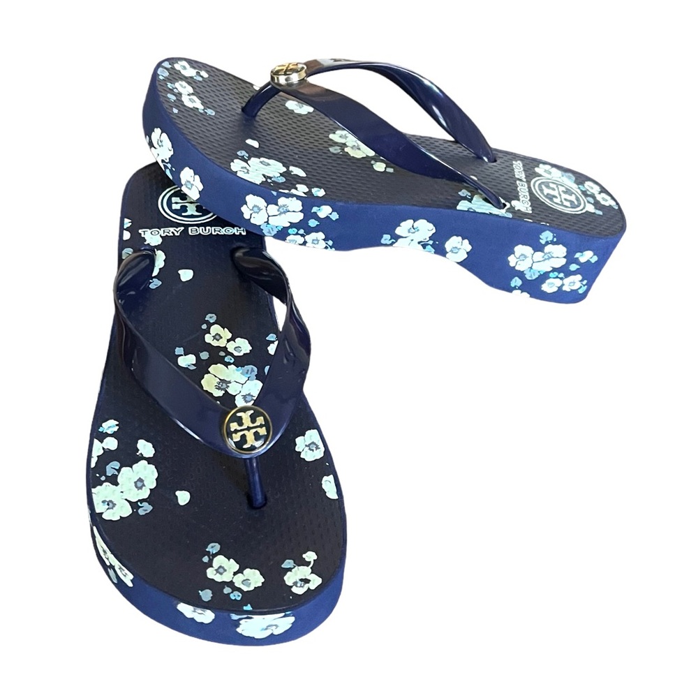 Tory Burch Black Floral Platform Thong Sandals - Picture 7 of 12